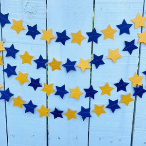 Navy Blue and Golden Yellow Star Garland, Navy and Gold Graduation Decoration, UC Davis Grad Party, UC Berkeley Decor, Dorm Decoration