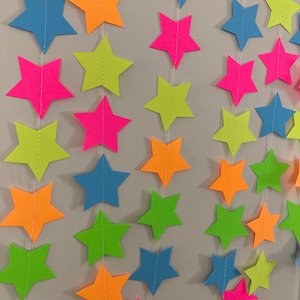 Glow Party Decorations, Neon Star Garland, Black Light Party Decor, Fluorescent Star Garland, Sweet 16 Glow Party, 80s Party, Skate Party
