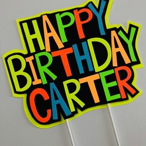 Boy Glow Party Cake Topper, Neon Birthday Cake Topper, Personalized Cake Topper, Glow in the Dark Cake Decor, Black Light Party Suplies