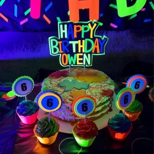 Boy Glow Party Cake Topper, Neon Birthday Cake Topper, Personalized Cake Topper, Glow in the Dark Cake Decor, Black Light Party Suplies