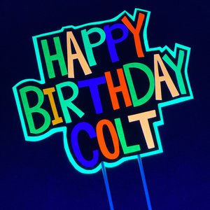 Boy Glow Party Cake Topper, Neon Birthday Cake Topper, Personalized Cake Topper, Glow in the Dark Cake Decor, Black Light Party Suplies