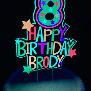 Personalized Topper, Glow Party Cake, Neon Birthday Cake Decor, Birthday Decoration, Glow in the Dark Supplies, Neon Party, Skate Party