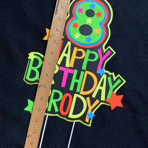 Personalized Topper, Glow Party Cake, Neon Birthday Cake Decor, Birthday Decoration, Glow in the Dark Supplies, Neon Party, Skate Party