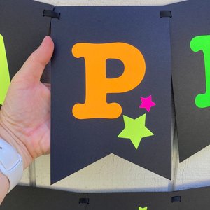 Neon Star Birthday Banner, Glow Party, Personalized Banner, Glow in the Dark Sign, UV Reflective, Black Light Decor, 80s Party, Skate Party