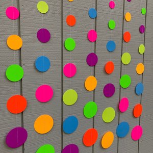 Neon Hanging Garlands, Glow in the Dark Backdrop, Glowing Dots Wall Decor, Glow Party Decoration, Black Light Party, Neon Circles, 80s Party