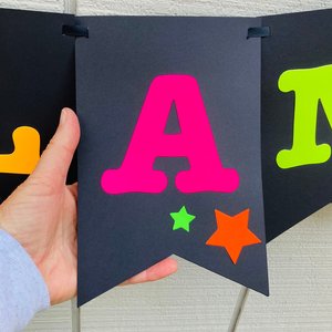 Neon Star Birthday Banner, Glow Party, Personalized Banner, Glow in the Dark Sign, UV Reflective, Black Light Decor, 80s Party, Skate Party