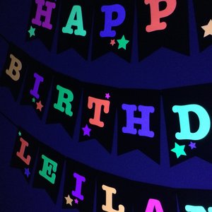 Neon Star Birthday Banner, Glow Party, Personalized Banner, Glow in the Dark Sign, UV Reflective, Black Light Decor, 80s Party, Skate Party