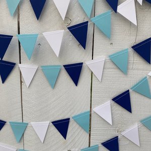 Graduation Decoration, Light Blue and Navy Garland, Columbia University Decor, Triangle Bunting, Roger Williams University, Dorm Decoration