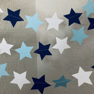 Light Blue and Navy Star Garland, Columbia Graduation Decoration, Rogers Williams University, Dorm Decoration, Graduation Party, Bunting