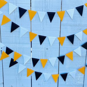 Graduation Decoration, Cal State Long Beach Decor, Black and Yellow Garland, Black and Gold, Paper Pennant, Triangle Bunting, Dorm Decor