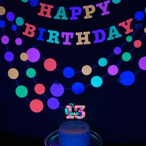 Neon Hanging Garlands, Glow in the Dark Backdrop, Glowing Dots Wall Decor, Glow Party Decoration, Black Light Party, Neon Circles, 80s Party