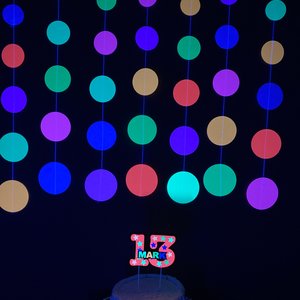 Neon Hanging Garlands, Glow in the Dark Backdrop, Glowing Dots Wall Decor, Glow Party Decoration, Black Light Party, Neon Circles, 80s Party