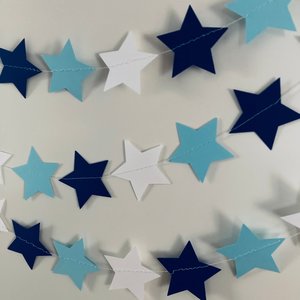 Light Blue and Navy Star Garland, Columbia Graduation Decoration, Rogers Williams University, Dorm Decoration, Graduation Party, Bunting