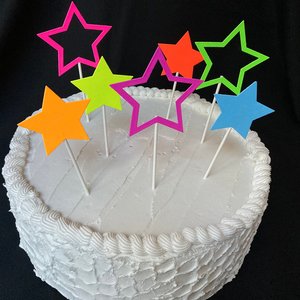 Neon Star Cake Decoration, Glow in the Dark Cake Topper, Glow Party Supply, Cupcake Decor, Black Light Party Supply, UV Reflective Stars