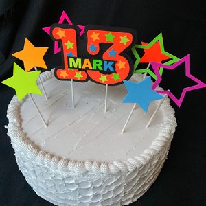 Neon Star Cake Decoration, Glow in the Dark Cake Topper, Glow Party Supply, Cupcake Decor, Black Light Party Supply, UV Reflective Stars