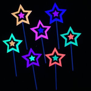 Neon Star Cake Decoration, Glow in the Dark Cake Topper, Glow Party Supply, Cupcake Decor, Black Light Party Supply, UV Reflective Stars
