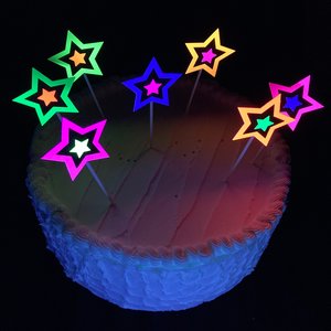 Neon Star Cake Decoration, Glow in the Dark Cake Topper, Glow Party Supply, Cupcake Decor, Black Light Party Supply, UV Reflective Stars