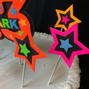 Neon Star Cake Decoration, Glow in the Dark Cake Topper, Glow Party Supply, Cupcake Decor, Black Light Party Supply, UV Reflective Stars