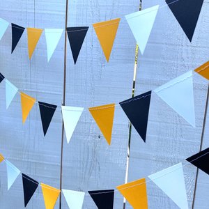 Graduation Decoration, Cal State Long Beach Decor, Black and Yellow Garland, Black and Gold, Paper Pennant, Triangle Bunting, Dorm Decor