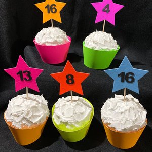 12 Neon Star Cupcake Toppers, Glow in the Dark Decor, Glow Party Supply, Cupcake Decor, Black Light Party, UV Reflective Stars, Age Topper