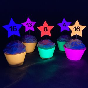 12 Neon Star Cupcake Toppers, Glow in the Dark Decor, Glow Party Supply, Cupcake Decor, Black Light Party, UV Reflective Stars, Age Topper