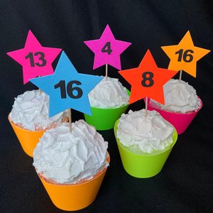 12 Neon Star Cupcake Toppers, Glow in the Dark Decor, Glow Party Supply, Cupcake Decor, Black Light Party, UV Reflective Stars, Age Topper
