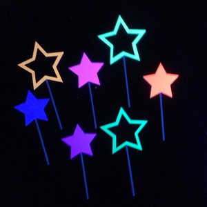 Neon Star Cake Decoration, Glow in the Dark Cake Topper, Glow Party Supply, Cupcake Decor, Black Light Party Supply, UV Reflective Stars
