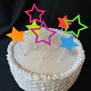 Neon Star Cake Decoration, Glow in the Dark Cake Topper, Glow Party Supply, Cupcake Decor, Black Light Party Supply, UV Reflective Stars