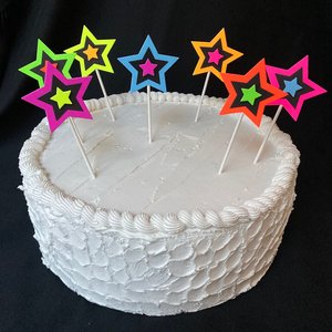 Neon Star Cake Decoration, Glow in the Dark Cake Topper, Glow Party Supply, Cupcake Decor, Black Light Party Supply, UV Reflective Stars
