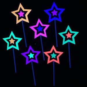 Neon Star Cake Decoration, Glow in the Dark Cake Topper, Glow Party Supply, Cupcake Decor, Black Light Party Supply, UV Reflective Stars