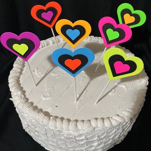 Neon Heart Cake Toppers, Glow in the Dark Hearts, Sweet 16 Glow Party, Cupcake Decor, Black Light Party Supply, 80s Theme, Skate Birthday