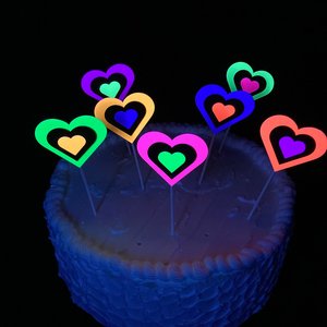 Neon Heart Cake Toppers, Glow in the Dark Hearts, Sweet 16 Glow Party, Cupcake Decor, Black Light Party Supply, 80s Theme, Skate Birthday