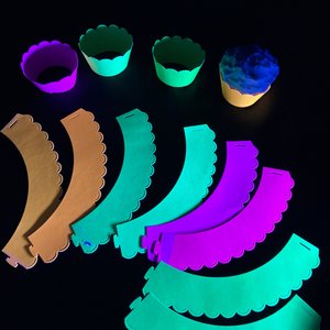 Neon Cupcake Decor, One Dozen Standard Cupcake Wrappers, Glow in the Dark Party, Fluorescent Party Decor, Black Light Party, UV Reflective