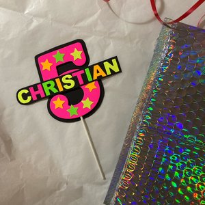 Glow Party Cake Topper, Gift for Teen, Sweet 16 Gift, Neon Cake, Birthday Gift under 20, Personalized Present, Milestone Birthday Gift