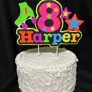 Roller Skate Birthday Party Cake Topper, Neon Cake Decoration, Skate Glow Party Birthday Decor, Personalized Name Age Topper, Child Birthday