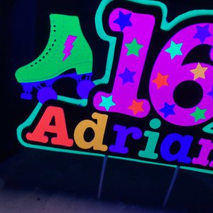Roller Skate Birthday Party Cake Topper, Neon Cake Decoration, Skate Glow Party Birthday Decor, Personalized Name Age Topper, Child Birthday