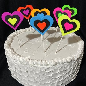 Neon Heart Cake Toppers, Glow in the Dark Hearts, Sweet 16 Glow Party, Cupcake Decor, Black Light Party Supply, 80s Theme, Skate Birthday