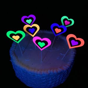Neon Heart Cake Toppers, Glow in the Dark Hearts, Sweet 16 Glow Party, Cupcake Decor, Black Light Party Supply, 80s Theme, Skate Birthday