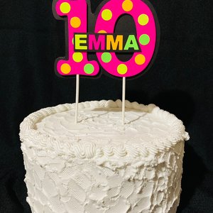Glow Party Cake Topper, Pink Polka Dot Neon Cake, Birthday Cake Decor, Personalized Topper, Name Topper, Age Topper, Glow Party Decorations