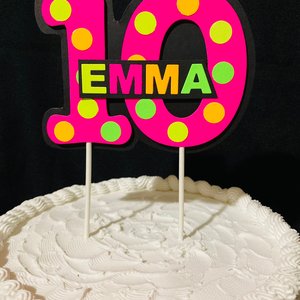 Glow Party Cake Topper, Pink Polka Dot Neon Cake, Birthday Cake Decor, Personalized Topper, Name Topper, Age Topper, Glow Party Decorations