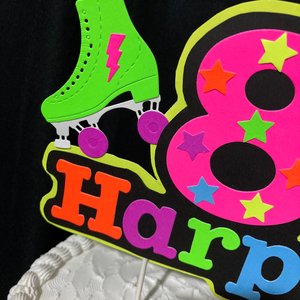 Roller Skate Birthday Party Cake Topper, Neon Cake Decoration, Skate Glow Party Birthday Decor, Personalized Name Age Topper, Child Birthday