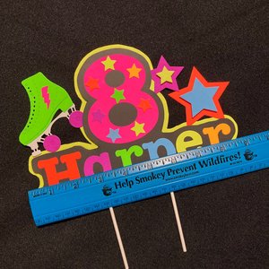 Roller Skate Birthday Party Cake Topper, Neon Cake Decoration, Skate Glow Party Birthday Decor, Personalized Name Age Topper, Child Birthday