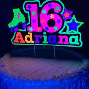 Roller Skate Birthday Party Cake Topper, Neon Cake Decoration, Skate Glow Party Birthday Decor, Personalized Name Age Topper, Child Birthday