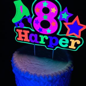 Roller Skate Birthday Party Cake Topper, Neon Cake Decoration, Skate Glow Party Birthday Decor, Personalized Name Age Topper, Child Birthday