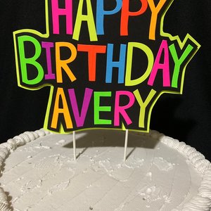 Glow Party Cake Topper, Colorful Neon Birthday Cake, Personalized Birthday Cake, UV Reflective Decoration, Fluorescent Black Light Decor