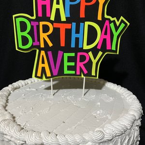 Glow Party Cake Topper, Colorful Neon Birthday Cake, Personalized Birthday Cake, UV Reflective Decoration, Fluorescent Black Light Decor