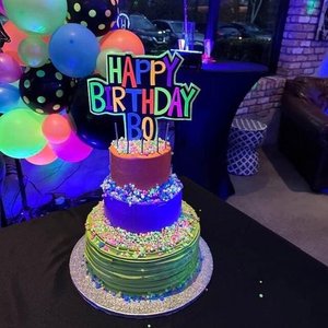 Glow Party Cake Topper, Colorful Neon Birthday Cake, Personalized Birthday Cake, UV Reflective Decoration, Fluorescent Black Light Decor