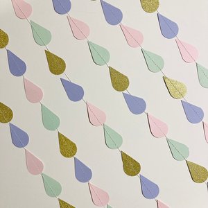 Gold Pink Mint Lavender Raindrop Baby Shower Garland, Pastel Raindrop Garland, Baby Sprinkle Decoration, Paper Drops, Hanging Raindrops