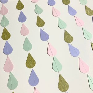 Gold Pink Mint Lavender Raindrop Baby Shower Garland, Pastel Raindrop Garland, Baby Sprinkle Decoration, Paper Drops, Hanging Raindrops