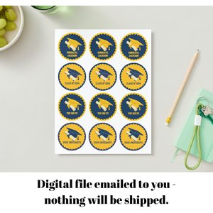 University of California Printable Navy and Gold Graduation Cupcake Toppers, DIY Grad Toppers, Personalized Grad Celebration, Blue and Gold
